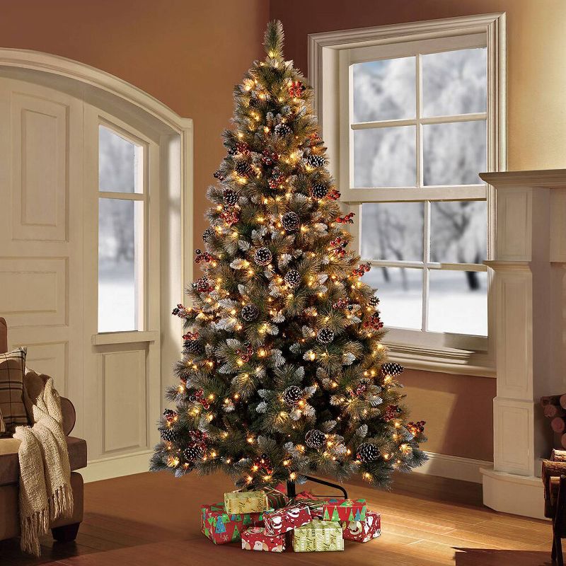 7.5ft Pre-Lit Full Glitter Pine Tree Artificial Christmas Tree - Puleo, 2 of 5
