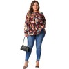 Agnes Orinda Women's Plus Size Fall Long Sleeve Pleated Crew Neck Flowy Floral Casual Blouses - 3 of 4