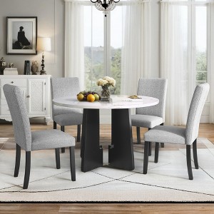 5-piece Round Dining Table Set Dining Set with 4 Upholstered Chairs for Dining Room, Kitchen and Living room, Beige/Black/Gray/White-ModernLuxe - 1 of 4