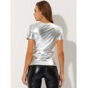 INSPIRE CHIC Women's Clubwear Short Sleeve Shiny Metallic Blouse - 3 of 4