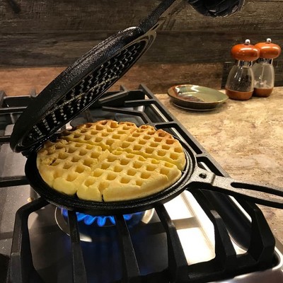 Cast Iron Stovetop Waffle Maker with Hinged Design