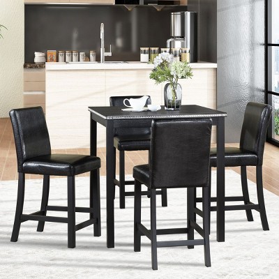 5 Piece Counter Height Wooden Kitchen Dining Room Set,Wood Square Dining Table for 4 with Upholstered Parsons Dining Room Chairs-Cuddlewood