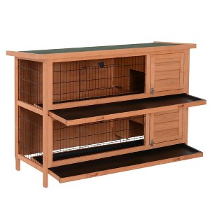 Resenkos Rabbit Hutch, Duck Cage Hutch,Rabbit Coop, 54" 2-Story Large Rabbit Hutch Bunny Cage with Lockable Doors, No Leak Tray,Natural Orange - 1 of 4