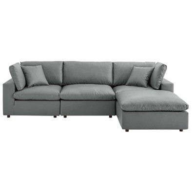 Gray Faux Leather 4-Piece Sectional Sofa with Ottoman and Down Fill