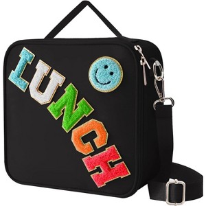 Insulated Lunch Bag With Adjustable Shoulder Strap, Nylon Preppy Lunch Box Reusable Lunch Tote Bag with Smiley Preppy LunchBag for Girls School - 1 of 4