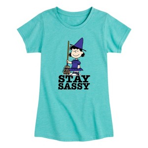 Girls' - Peanuts - Lucy Halloween Witch Stay Sassy Fitted Short Sleeve Graphic T-Shirt - 1 of 4