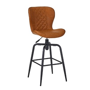 VECELO Bar Stool Faux Leather Counter Height Barstool with Metal Legs and Footrest, Brown - 1 of 4