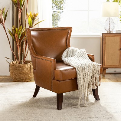 Gonzalo Mid-century Modern Vegan Leather ergonomic Accent Armchair | ARTFUL LIVING DESIGN