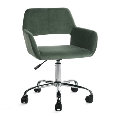 HomeRoots Green and Silver Upholstered and Steel Adjustable Swivel Rolling Office Chair