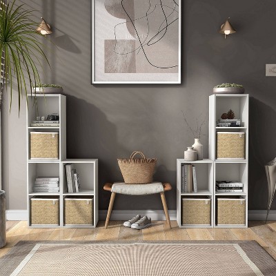White 2-Shelf Stackable Cube Bookcase with Closed Back