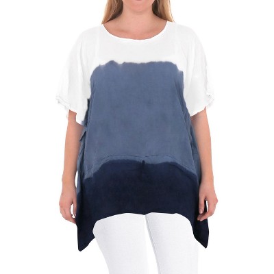 LA LEELA Women's Summer Vacation Beachwear Oversized Swim Suit Loose Holiday Bathing Suit Cover Ups 1X-2X Blue, Tie Dye Design