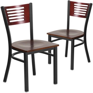 Emma and Oliver 2 Pack Decorative Slat Back Metal Restaurant Chair - 1 of 4