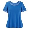 Collections Etc Flattering Crochet Lace Trim Short Sleeve Cotton Tee - 2 of 4
