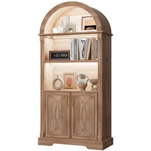 Fredees 71" Tall Arched Cabinet, Kitchen Pantry & China Cabinet, Arched Bookshelf with Open & Adjustable Shelves, Induction 3-Color Lights - 1 of 4