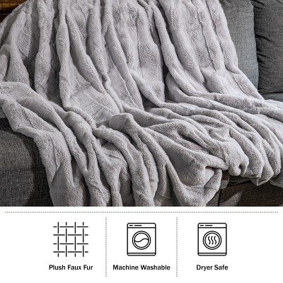 Gray Queen Size Reversible Faux Fur Blanket