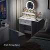 52.13"White Makeup Vanity Desk with Round Mirror and Lights, 2 in 1 Nightstand, Dressing Table with a Chair - 4 of 4