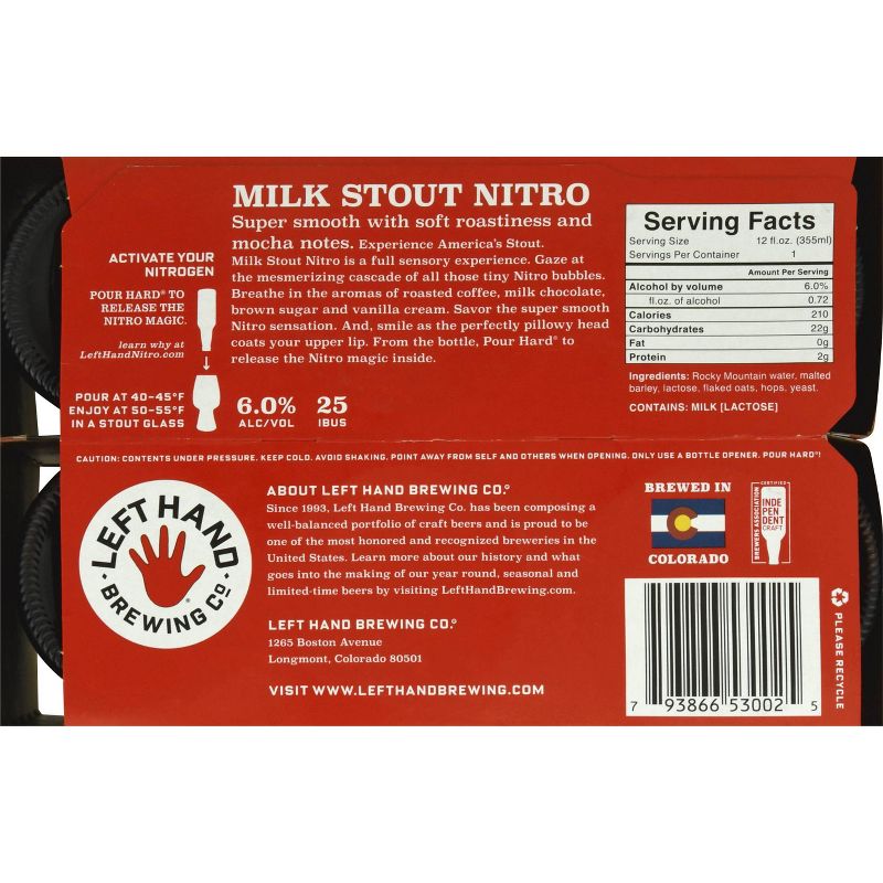 Left Hand Nitro Milk Stout Beer - 6pk/12 fl oz Bottles, 6 of 8