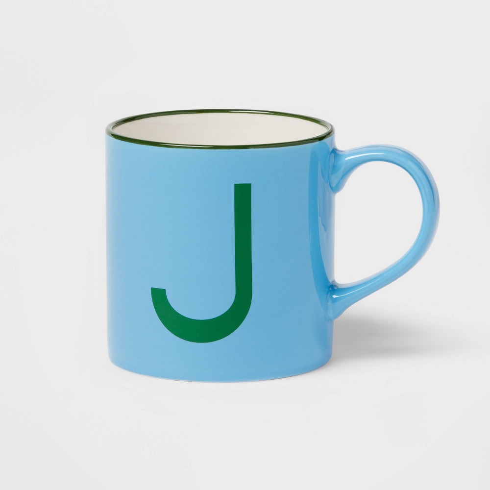 Photos - Glass 16oz Stoneware Monogram Mug 'J' Blue - Opalhouse™