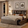 King Bed Frame with Storage Headboard & 4 Drawers, Bookcase Platform Bed with Metal Support, No Box Spring Needed, Grey - 3 of 4