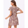 Allegra K Women's Floral Printed Flare Short Sleeve Lace-up V Neck A-Line Chiffon Dress - 4 of 4