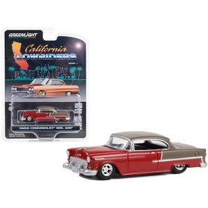 1955 Chevrolet Bel Air Lowrider Ruby Red and Matt Bronze "California Lowriders" Series 3 1/64 Diecast Model Car by Greenlight - 1 of 3