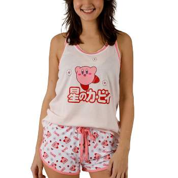 Kirby Daisies & Kanji Logo Women's Racer Back Tank Top & Dolphin Lounge Shorts Sleepwear Set