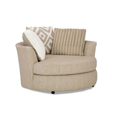Light Brown Chenille Swivel Accent Chair with Pillows