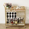 Acekool 2-Tier Bar Cart with Wine Racks and Glass Holders, Lockable Rolling Beverage Serving Cart for Kitchen Dining Living Room, Gold+White - 2 of 4