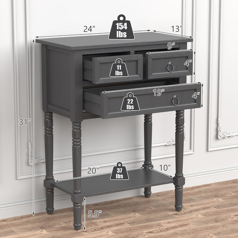 Costway Console Entryway Table w/ 3 Drawers Open Shelf for Hallway Living room Dark Grey, 2 of 10