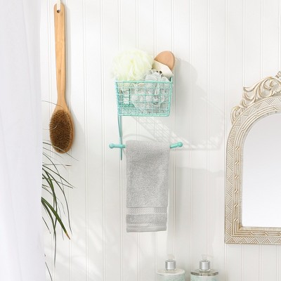 Aqua Metal Farmhouse Wall-Mounted Toilet Paper Holder with Storage Basket