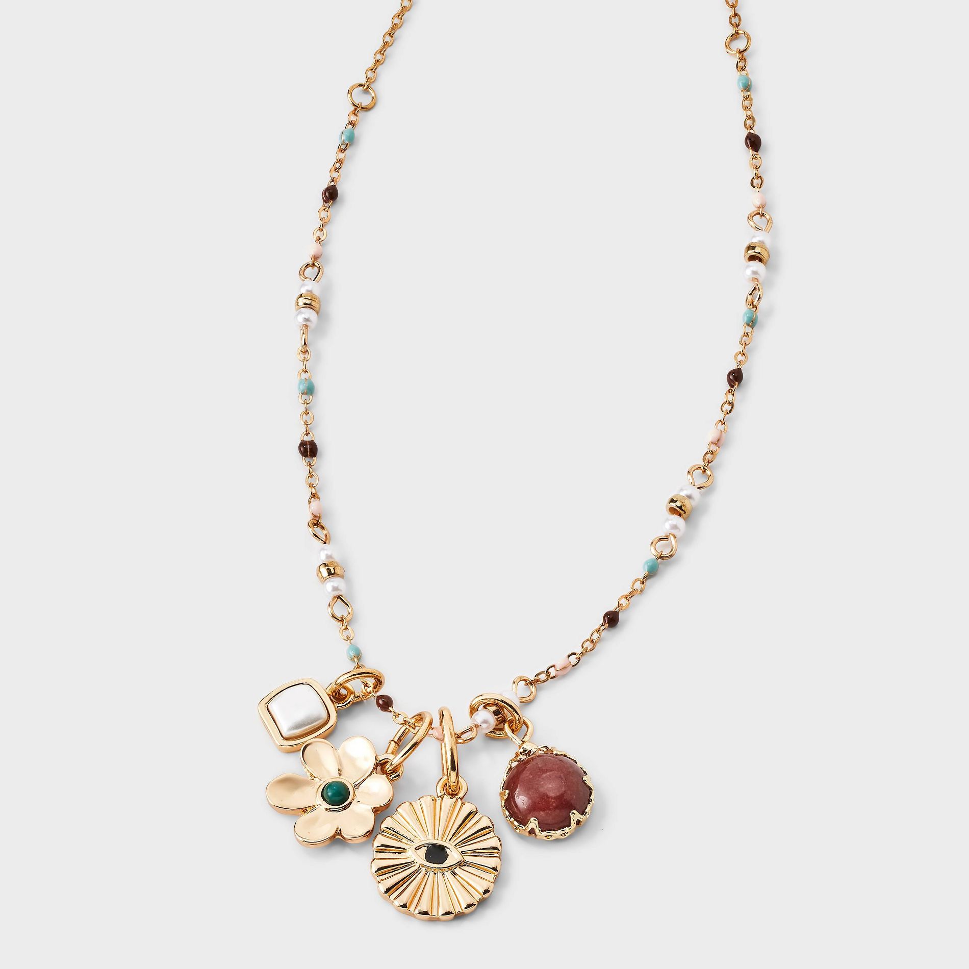 Semi Precious Quartz & Flower Charm Necklace - Universal Thread™ Gold