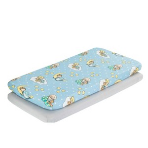 Everyday Kids Precious Moments 2-Pack Baby Boy Cradle Sheets, 100% Cotton Jersey Knit, Soft & Breathable – Blue/Yellow Print & Solid Gray - 1 of 4