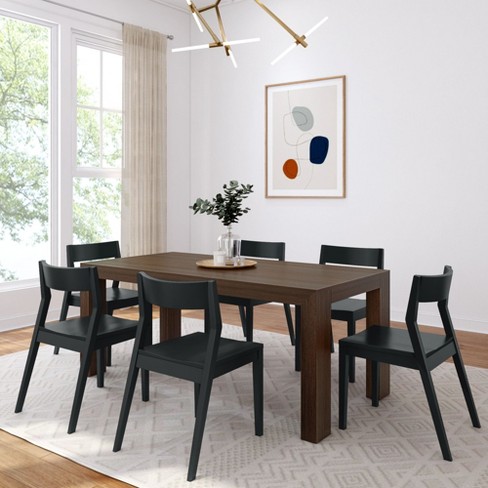 Plank+beam 72" Modern Solid Wood Dining Table Set, Walnut Wirebrush ...