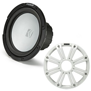 Kicker 45KMF102 10" Weather-Proof Subwoofer for Freeair Applications 2 Ohm- Kicker 45KMG10W 10" LED Grille (White) - 1 of 4