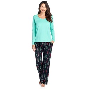 Ashford & Brooks Women's Long Sleeve Cotton Top Fleece Pants Pajama Set - 1 of 4
