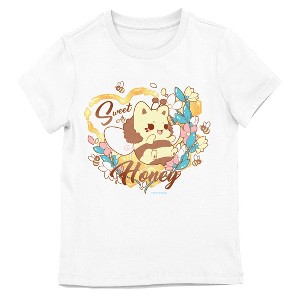 Tasty Peach Honeybee Meowchi Girl’s White Crew Neck Short T-shirt - 1 of 2
