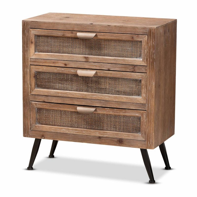 Calida Wood and Rattan 3 Drawer Storage Cabinet Brown - Baxton Studio, 1 of 13