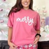 Simply Sage Market Women's Merry Bold Cursive Short Sleeve Garment Dyed Tee - 2 of 4