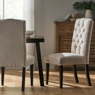 Elegant Tufted Dining Chairs with Soft Fabric Upholstery, Solid Wood Frame, and Padded Seat (Set of 2)-Coolbibila