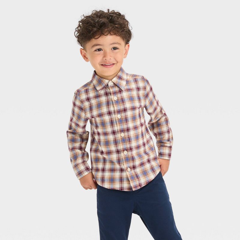 OshKosh B'gosh Toddler Boys' Long Sleeve Woven Flannel Shirt - Maroon, 1 of 8