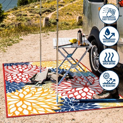 Minori Cream Red Blue Floral Synthetic Indoor Outdoor Rug