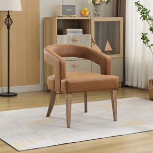 Modern Barrel Upholstered Accent Chair,Dining Chair with Solid Wood Legs,Open Back Arm Chairs for Dining Room,Living Room-Coolbibila - 1 of 4