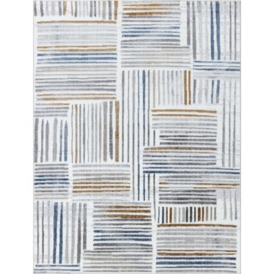 LunaLulinlk Sleek Lines Multi 5 ft. 3 in. x 7 ft. Area Rug White Polyester