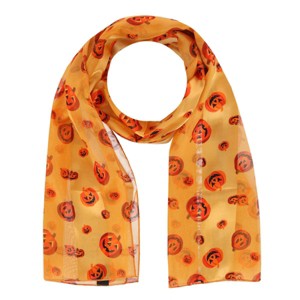 CTM Women's Pumpkin Jack O Lantern Halloween Lightweight Satin Scarf - 1 of 3