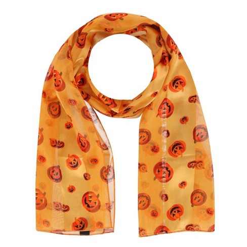 CTM Women's Pumpkin Jack O Lantern Halloween Lightweight Satin Scarf - image 1 of 2