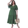 Agnes Orinda Women's Plus Size Polka Dot V Neck Short Sleeve Elastic Waist Maxi Casual Summer A Line Tiered Dress - 3 of 4