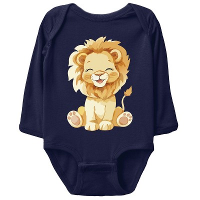 The Juniper Shop Watercolor Lion Long Sleeve Bodysuit - NB - Navy