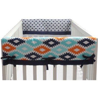 Bacati - Liam Crib Rail Guard Covers Set of 2 Aqua/Orange/Navy