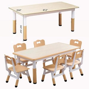 Kids Table and 6 Chair Set,47 Inches Modern Height Adjustable Toddler Table and 6 Chairs Set,Preschool Art Craft Tables for 6 - 1 of 4
