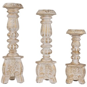 Northlight Brushed Tripod Wooden Pillar Candle Holders - 10" - Gold and White - Set of 3 - 1 of 4